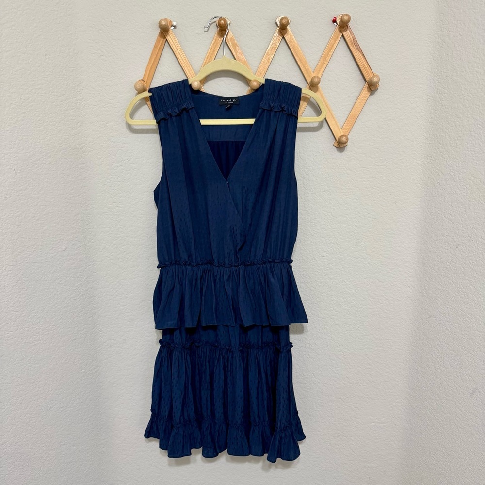 Current Air Polka Dot Navy Blue Ruffle Tiered Dress Size S